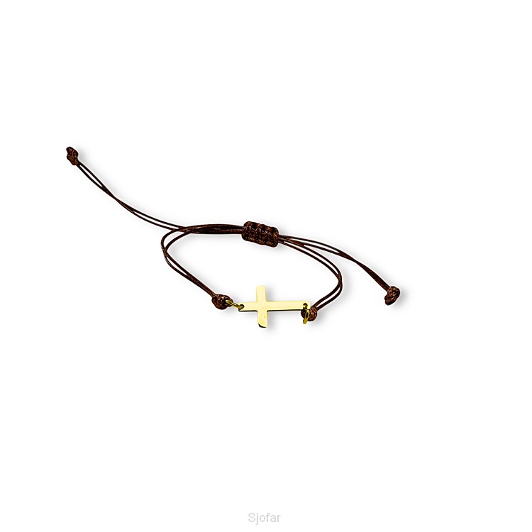 Touwarmband kruisje goud  bruin